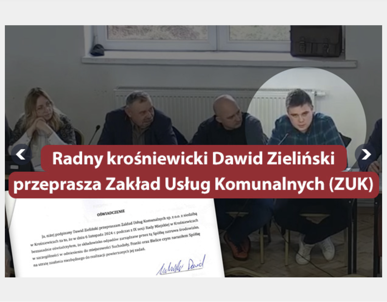 Radny krośniewicki Dawid Zieliński przeprasza Zakład Usług Komunalnych w Krośniewicach